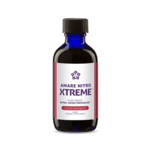 Amare Nitro Xtreme (formerly Kyani Nitro Xtreme) product packaging. Plant-based nitric oxide enhancer pomegranate flavor 56ml drops bottle.