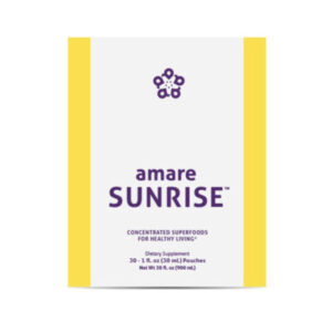 Amare Sunrise product packaging, formerly known as Kyani Sunrise, containing 30 antioxidant superfood packets with essential vitamins and minerals.