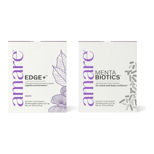 Amare Happy Juice Pack: EDGE+ Grape and MentaBiotics boxes