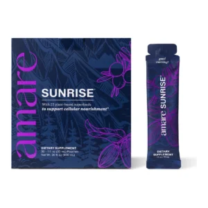 Amare Sunrise™ antioxidant superfood supplement box and pouch